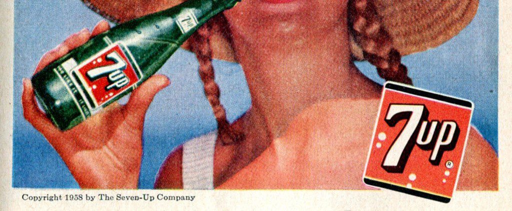 1958 7up advertisement of a girl drinking 7up