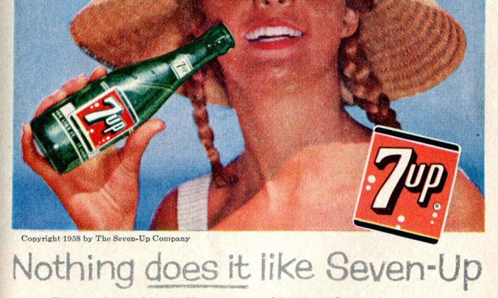 1958 7up advertisement of a girl drinking 7up