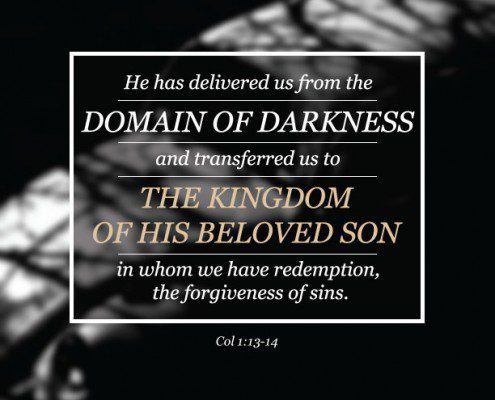 YMI Typography - He has delivered us from the domain of darkness and transferred us to the kingdom of His beloved son on whom we have redemption, the forgiveness of sins. - Colossians 13:14