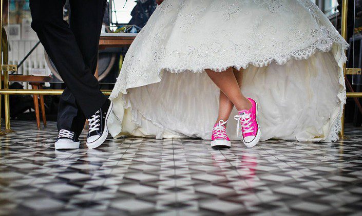 Bride and Groom wearing converse