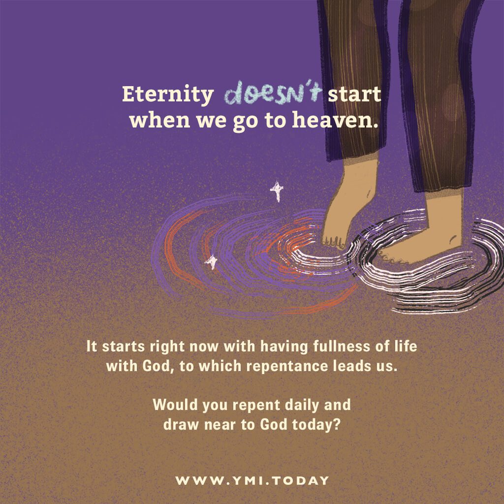Illustration of a pair of legs stepping into eternity