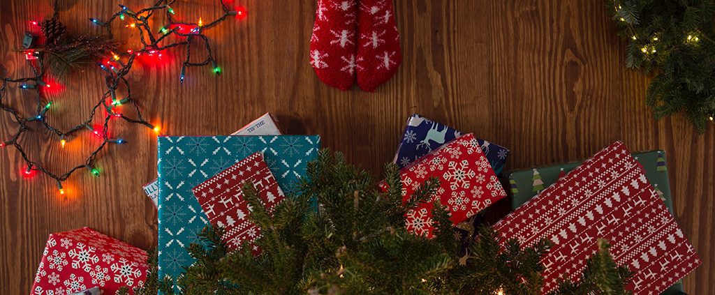 Pile of Christmas presents on the floor