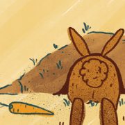 illustration of a bunny stuck in a hole