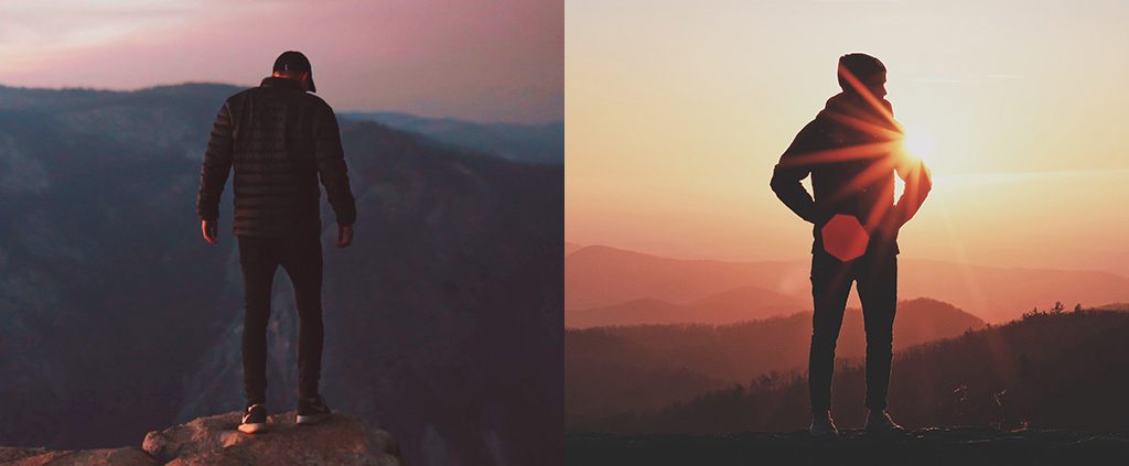 Man hiking on top of a mountain