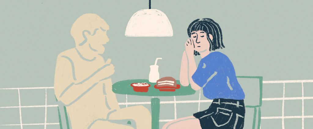 Illustration of a couple sharing a meal