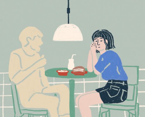 Illustration of a couple sharing a meal