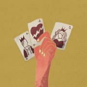 Illustration of hand holding playing cards