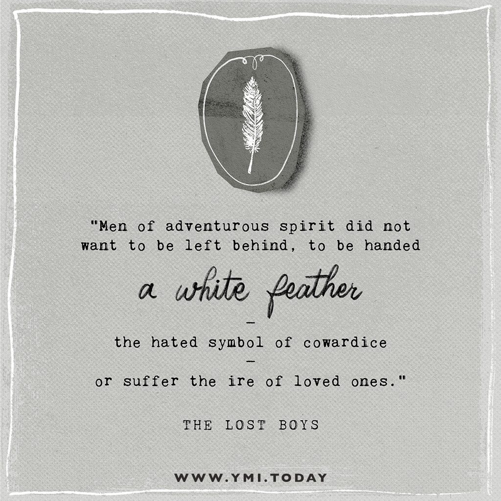graphic image of a white feather and a quote from the lost boys
