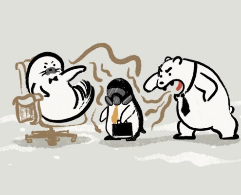 graphic image of a penguin, a sea lion, and a polar bear