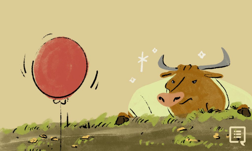 graphic image of a bull and red balloon