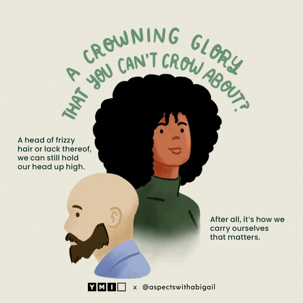 Image of a lady with a big afro hair and a bald man