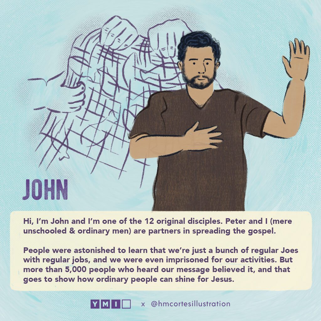 Illustration of John with a fishing net behind