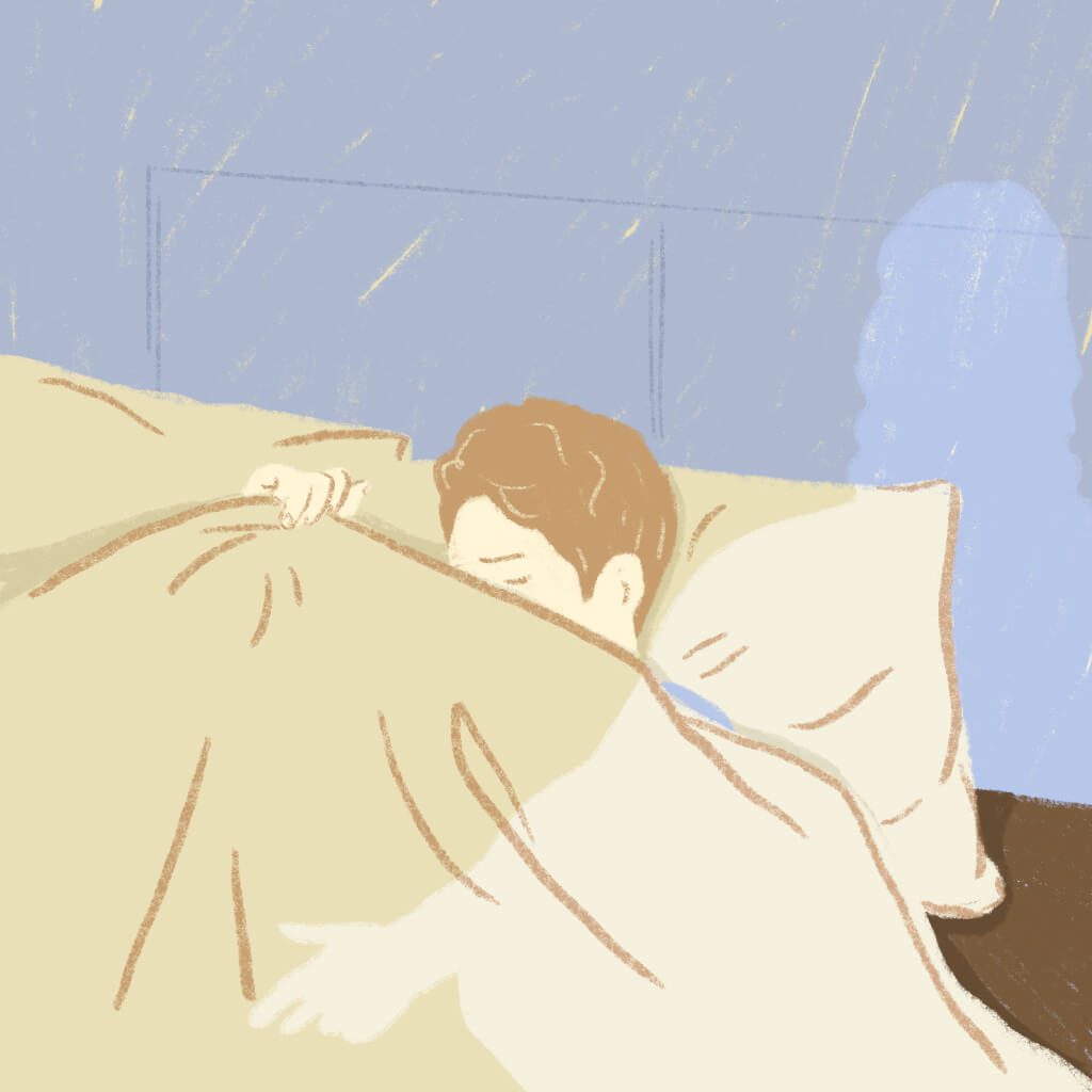 Illustration of a guy lying in bed