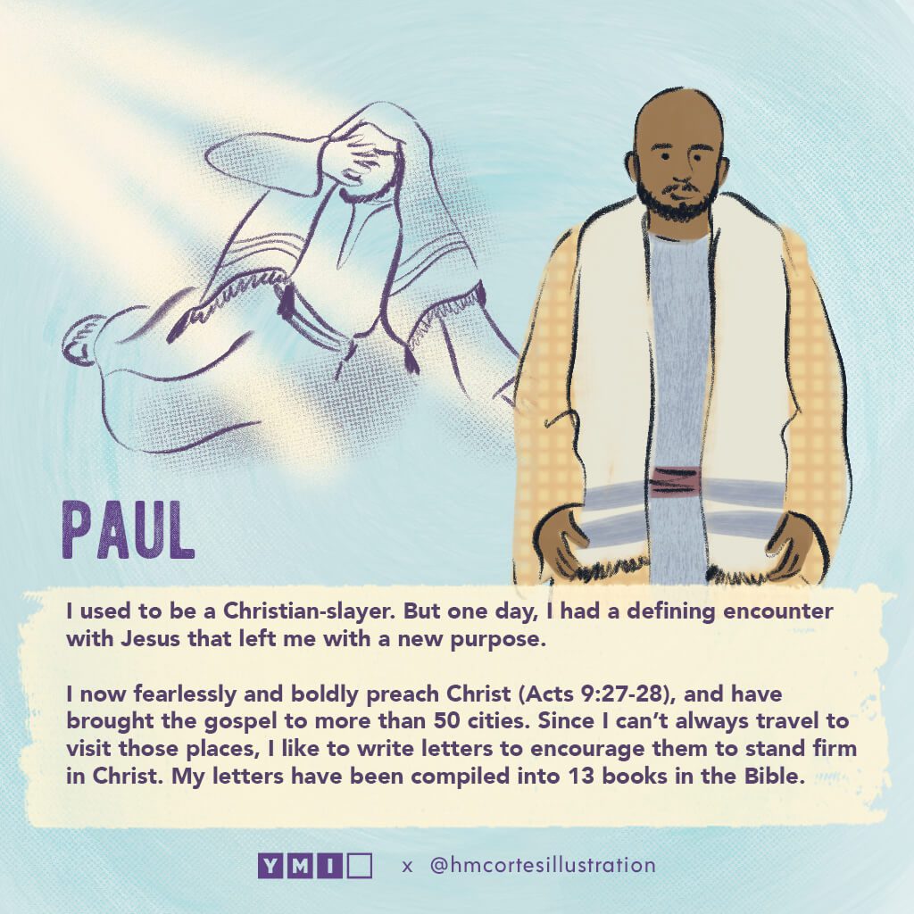Illustration of Paul with his encounter with Jesus behind him