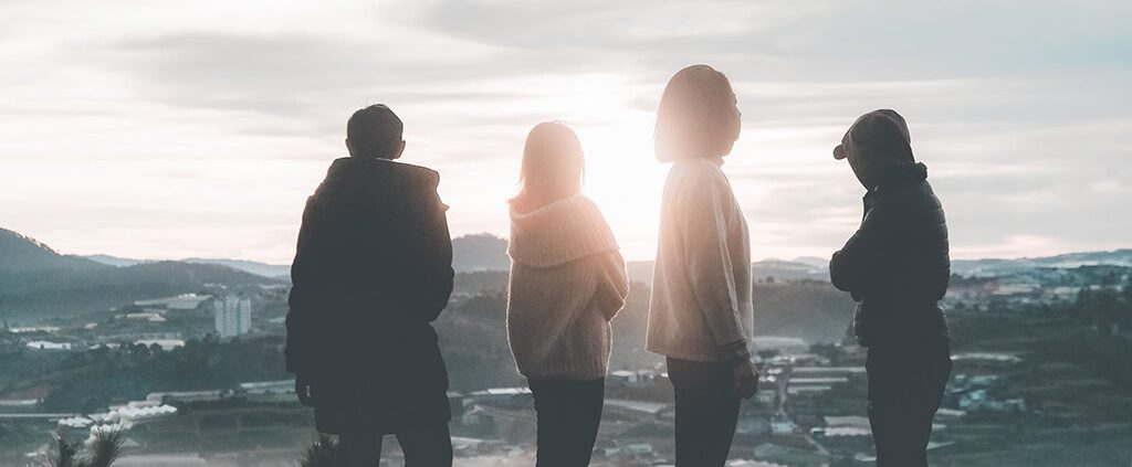 A gang of friends on the mountain top