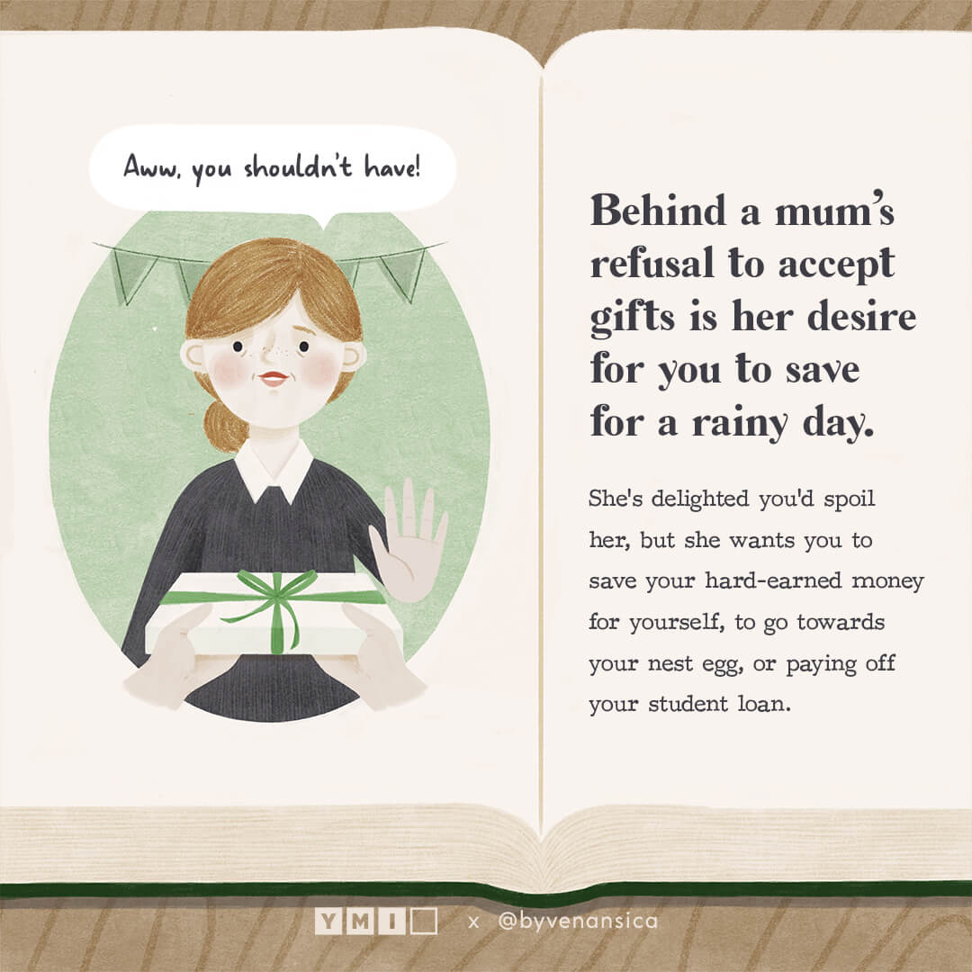Illustration of a mum receiving a gift