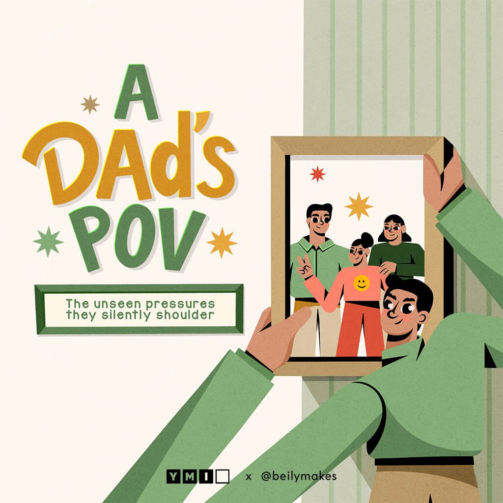 Illustration of a Dad holding a family photo