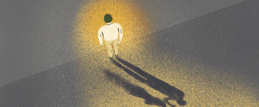 Illustration of a man standing alone against the wall