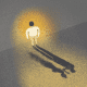 Illustration of a man standing alone against the wall