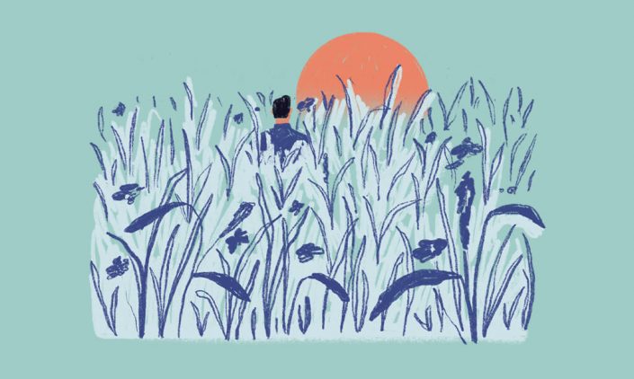 Illustration of a man standing in a field