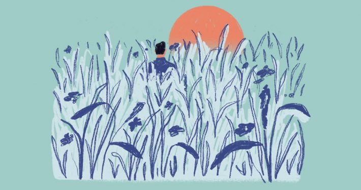 Illustration of a man standing in a field