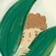 Illustration of a boy hiding behind a leaf
