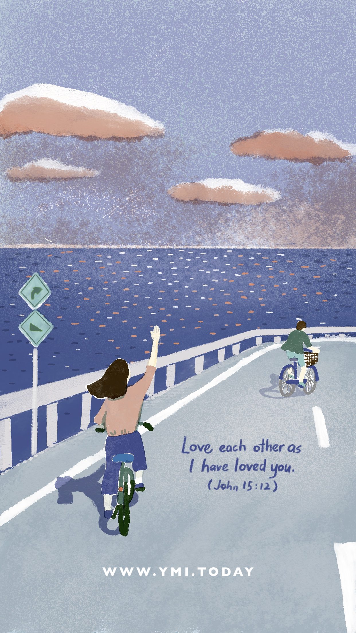 Two friends are cycling along the seaside