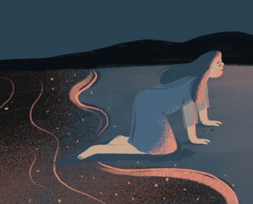 Illustration of women struggling out of the ocean