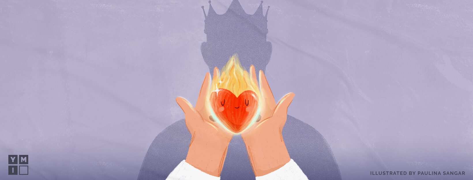 Illustration of Jesus' hand holding our burning hearts with His shadow on the wall