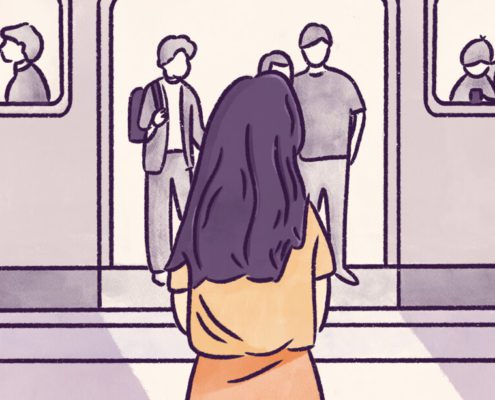 A girl about to go in the train