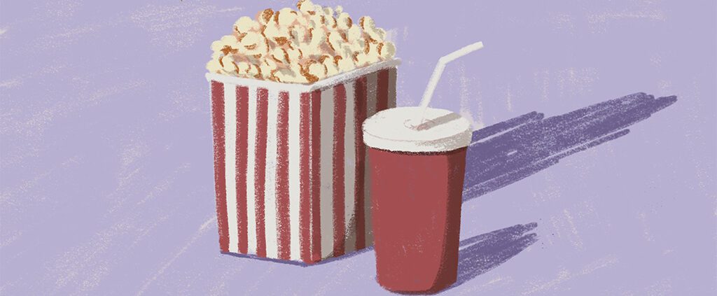 a popcorn and a cold drink