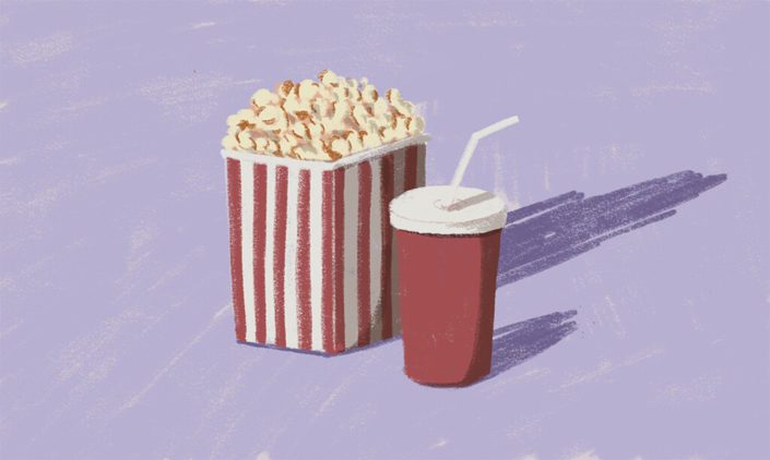 a popcorn and a cold drink