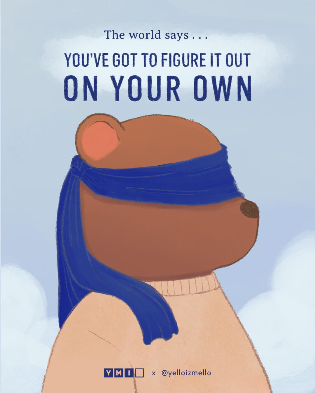 the bear's eyes is being cover by a blue clothes