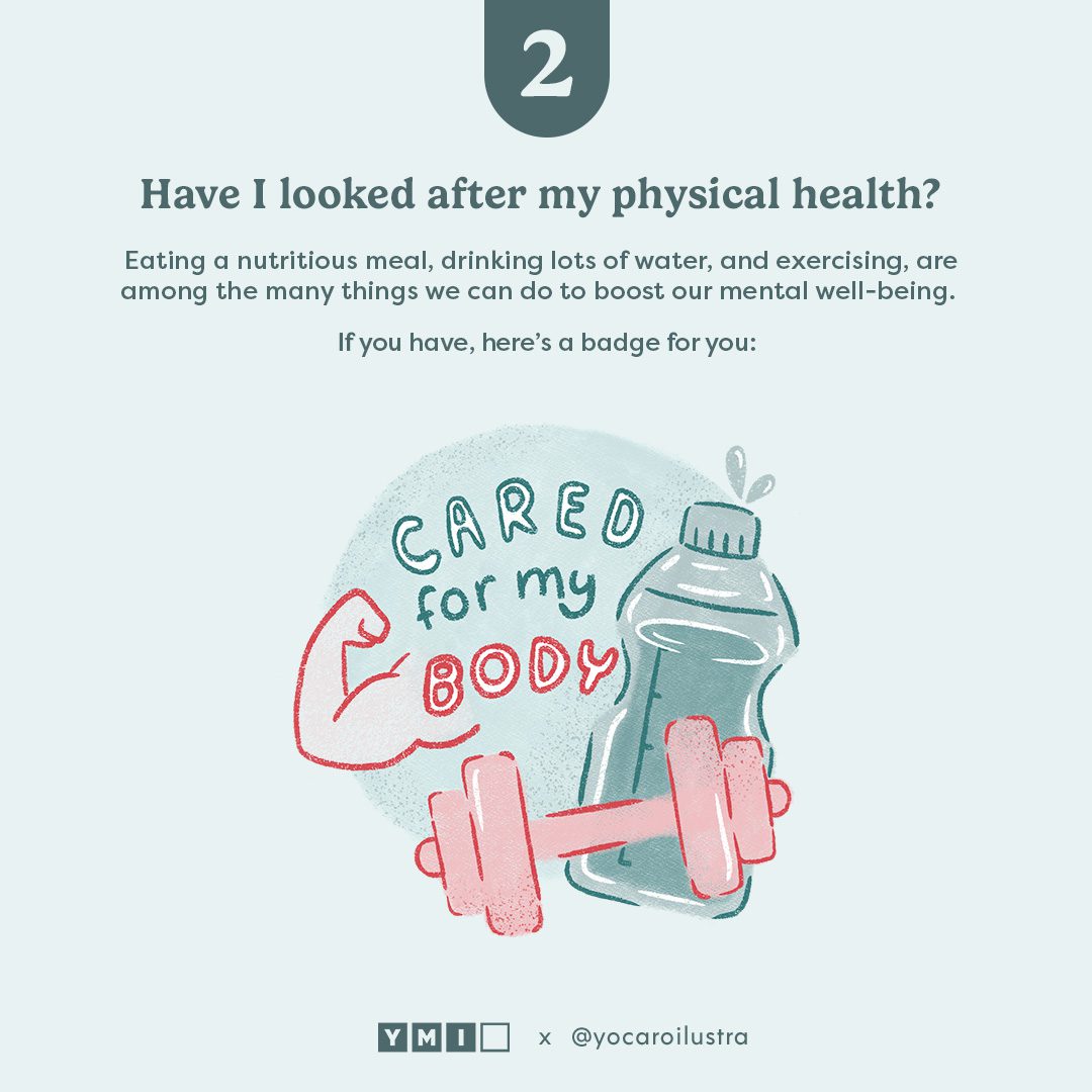 "Cared for my body" badge with water bottle and weights