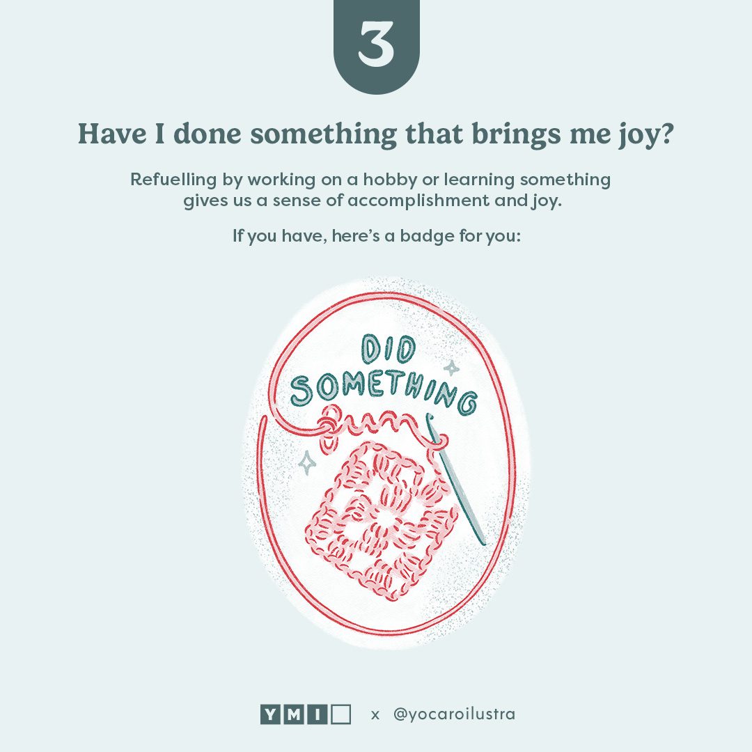 "Did something fun" badge showing crocheting