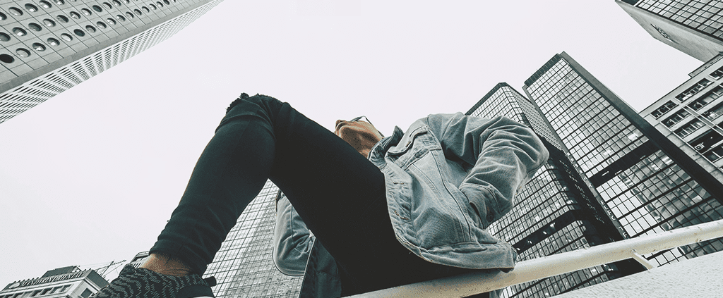 Man looking up to the sky with dynamic angle