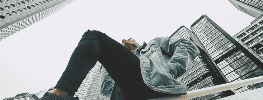 Man looking up to the sky with dynamic angle