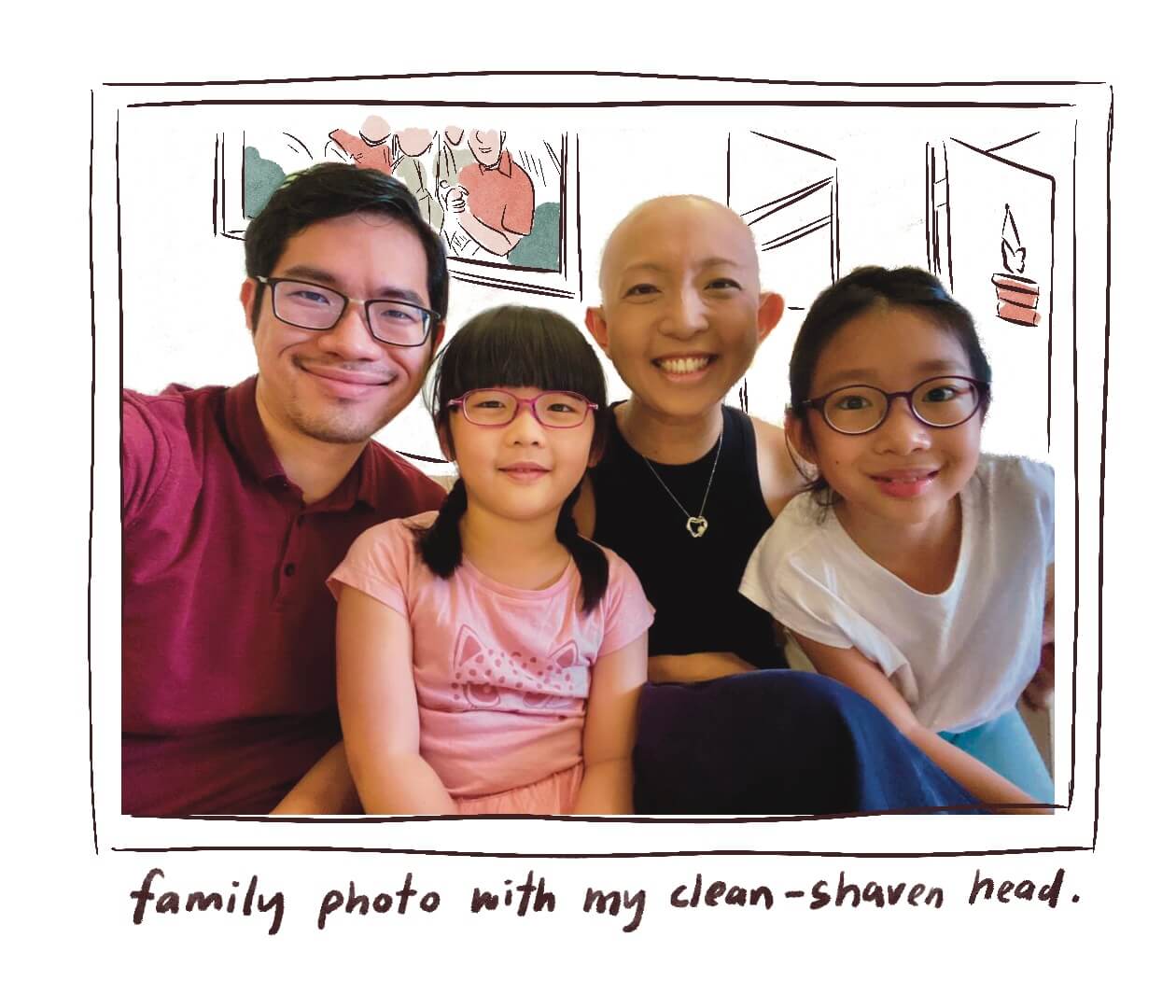 family photo with my clean-shaved head