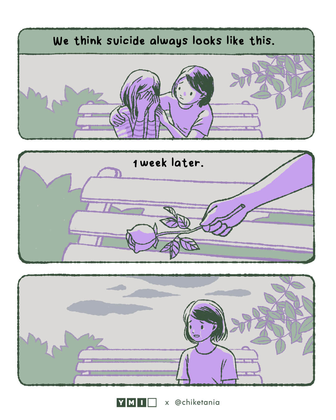 3 panels of comic about someone is comforting her friend